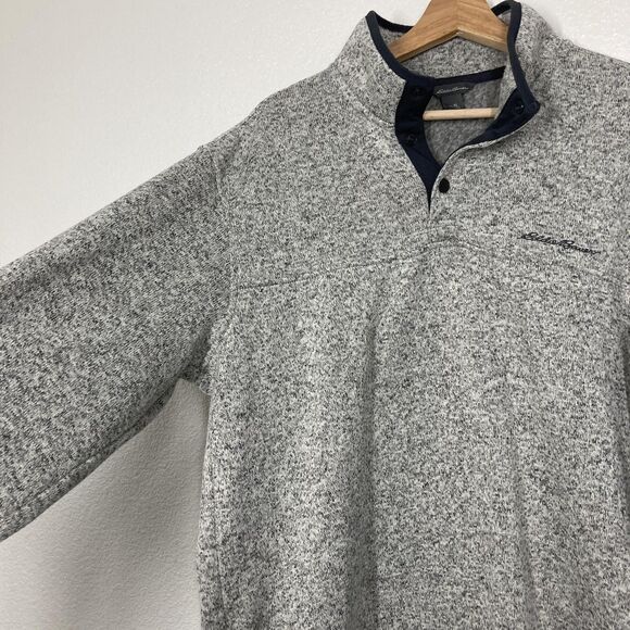 Eddie Bauer Sweater Mens XL Gray Quarter Snap Fleece Pullover Outdoors Warm XL - Picture 8 of 11